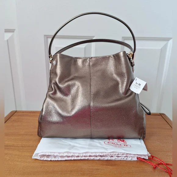 COACH Madison Phoebe Shoulder Bag Metallic Gold Bronze Leather Slouchy Hobo NEW - Picture 2 of 16